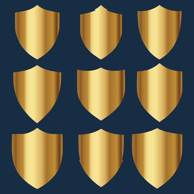 Iconos de escudo dorado 3d conjunto insignia de seguridad emblema arte vectorial imagen de stock