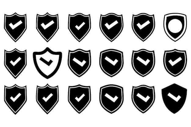 Iconos de escudo con marcas de verificación para seguridad y seguridad