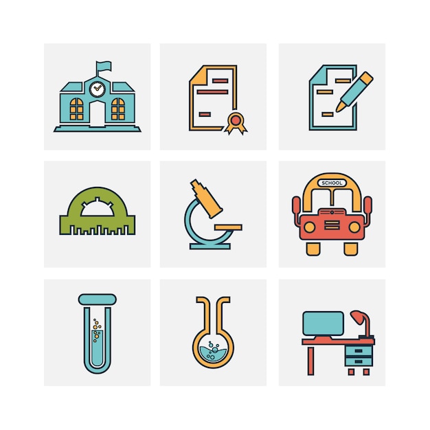 iconos de la escuela de educación color pastel