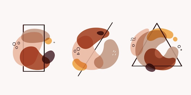 Los iconos de la esfera de la acuarela del logotipo de Boho fijaron formas geométricas planas y líneas en estilo escandinavo moderno