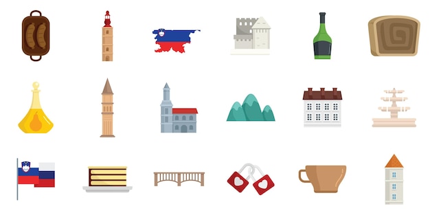 Iconos de eslovenia establecer estilo plano