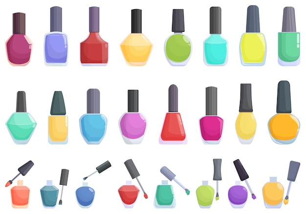 Vector iconos de esmalte de uñas set vector de dibujos animados arte de dedo cuidado cosmético