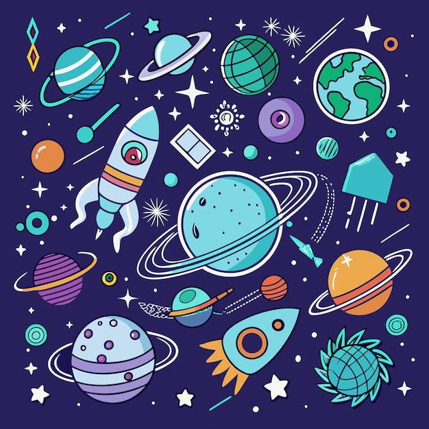 Iconos del espacio y la astronomía Diseño gráfico vectorial