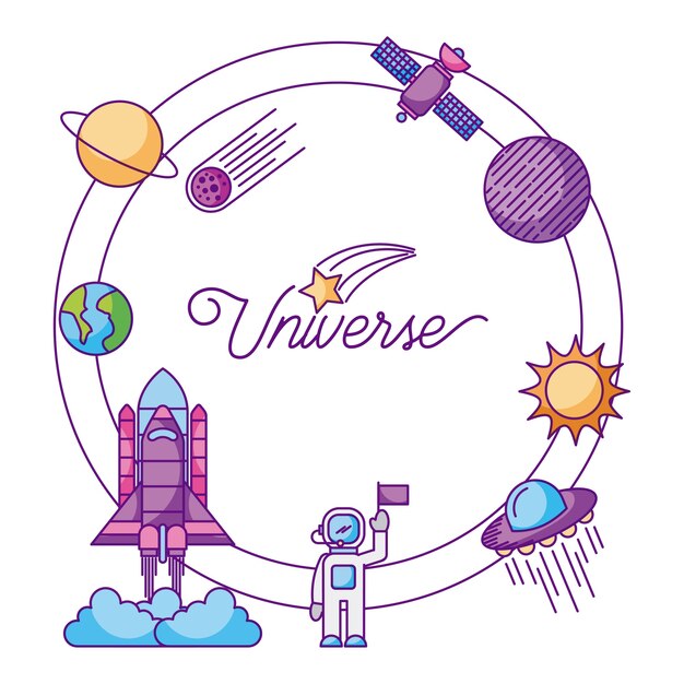 Iconos del espacio del universo galaxy viaje y tecnología