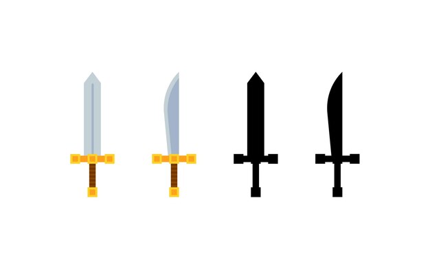 Iconos de espadas Iconos vectoriales de estilo plano y silueta