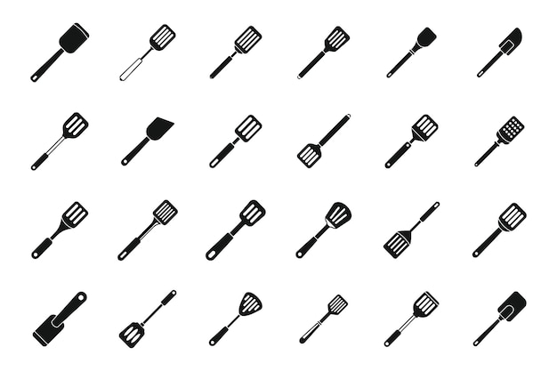 Iconos de espátula set vector simple barbacoa para hornear