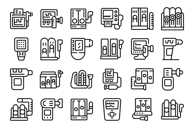 Iconos del espirómetro conjunto contorno vector neumonía salud función de la máquina del hospital