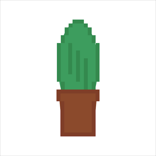 Los íconos en el estilo de arte de píxeles, los íconos de estilo retro, los cuadrados, las plantas de cactus, las flores.