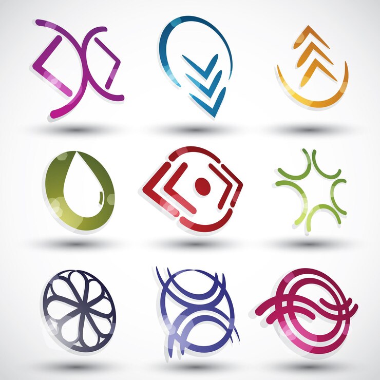 Vector iconos de estilo contemporáneo abstracto, conjunto de diseños vectoriales, colección de símbolos redondos en 3d. plantilla.