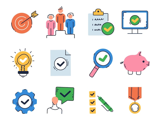 Iconos de estilo de contorno de línea de negocios conjunto aislado Elemento de ilustración de diseño gráfico vectorial