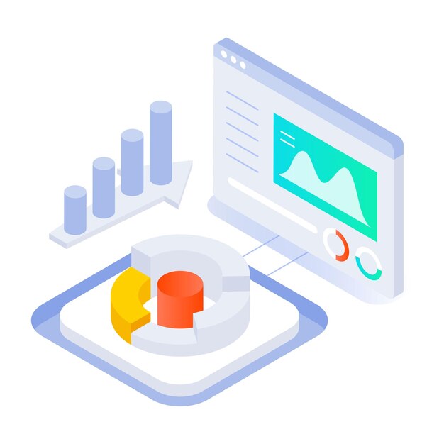 Iconos de estilo isométrico del paquete de información de datos