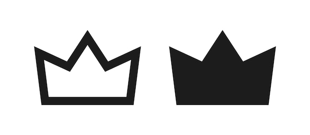 Iconos de estilo de línea negra plana de la corona