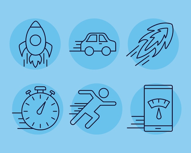 Iconos de estilo de línea de seis velocidades