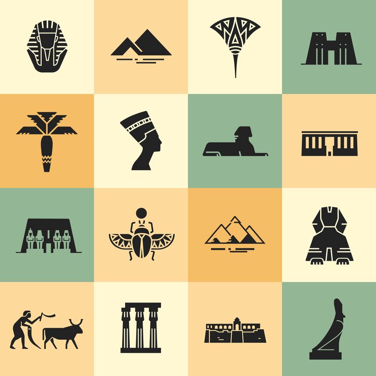 Vector iconos de estilo plano egipcio.