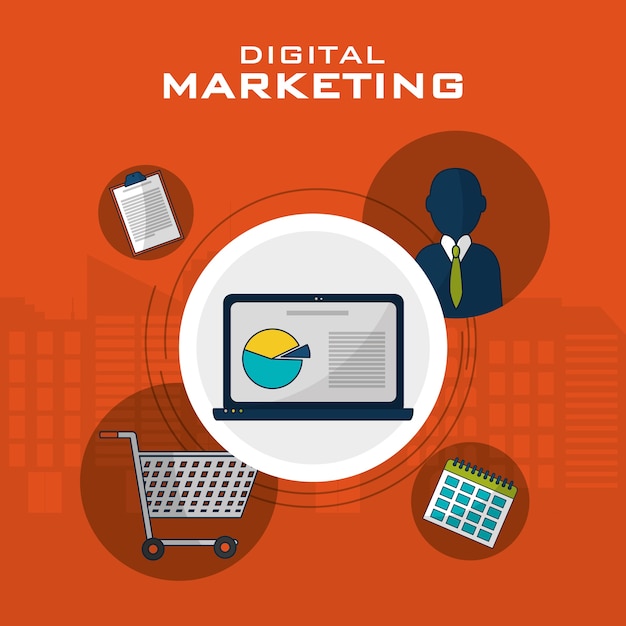 Iconos de estrategia de negocios de marketing digital