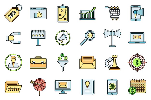 Los iconos de estrategia de remarketing establecen el color vectorial
