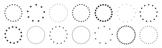 Iconos de estrellas blancas en círculo Marcos redondos con estrellas Diseño gráfico de ilustraciones vectoriales