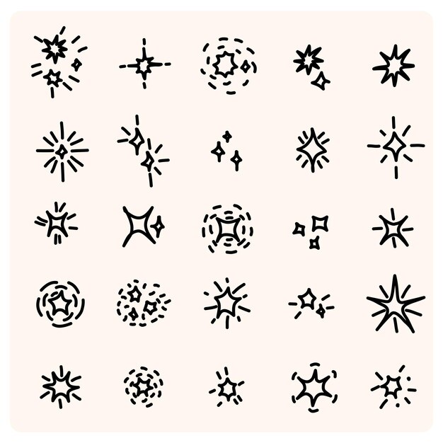 Iconos de estrellas brillantes y brillantes con dibujos de estilo doodle