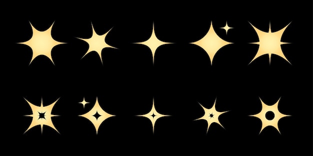 Iconos de estrellas brillantes Iconos de brillo Diferentes iconos de destellos dorados Colección de símbolo de destellos de estrellas Destellos de estrellas