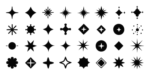 Iconos de estrellas brillantes silueta negra