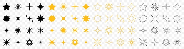 Iconos de estrellas en diferentes estilos sobre un fondo transparente Colección de estrellas