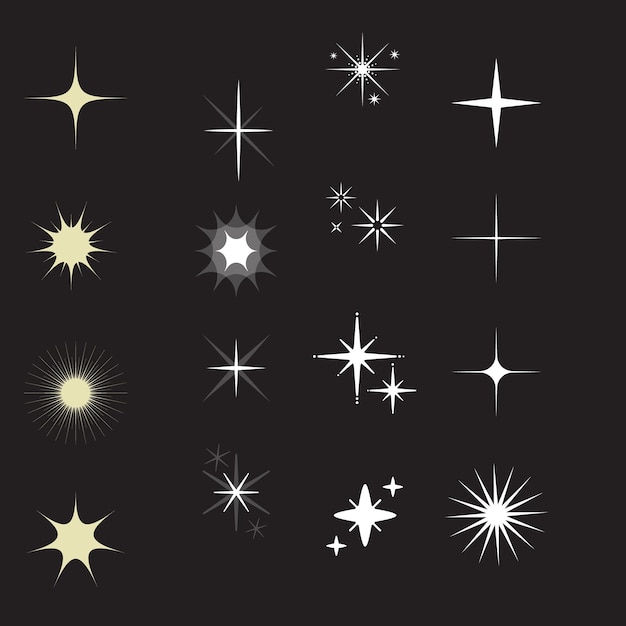 Iconos de estrellas establecidos Iconos brillantes Símbolos vectoriales de Navidad aislados Icones de estrellas brillantes dibujados