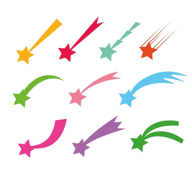 Vector iconos de estrellas fugaces vector siluetas de estrellas fugaces o cometas aislados sobre fondo blanco estrella de color con ilustración de cola