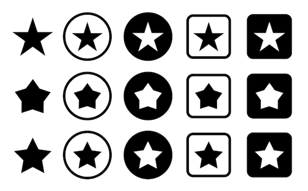 Íconos de estrellas Íconos vectoriales de estrellas Conjunto de estrellas negras aisladas sobre fondo blanco