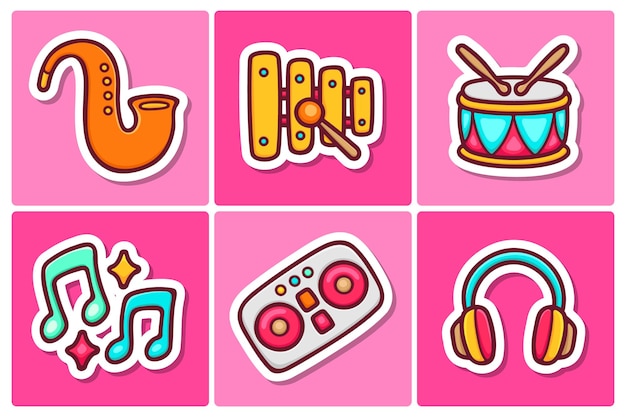 Vector iconos de la etiqueta engomada de la música doodle para colorear vector