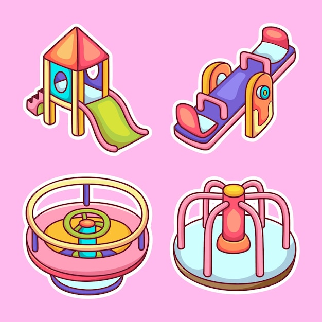 Iconos de la etiqueta engomada del patio dibujado a mano Vector para colorear