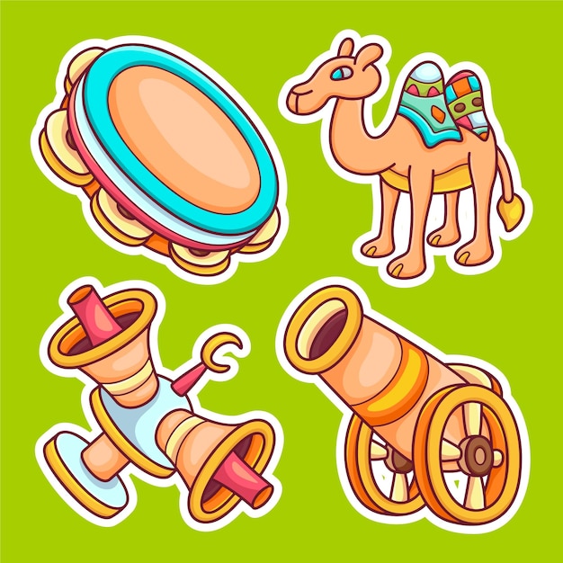 Iconos de la etiqueta engomada de ramadhan vector dibujado a mano para colorear