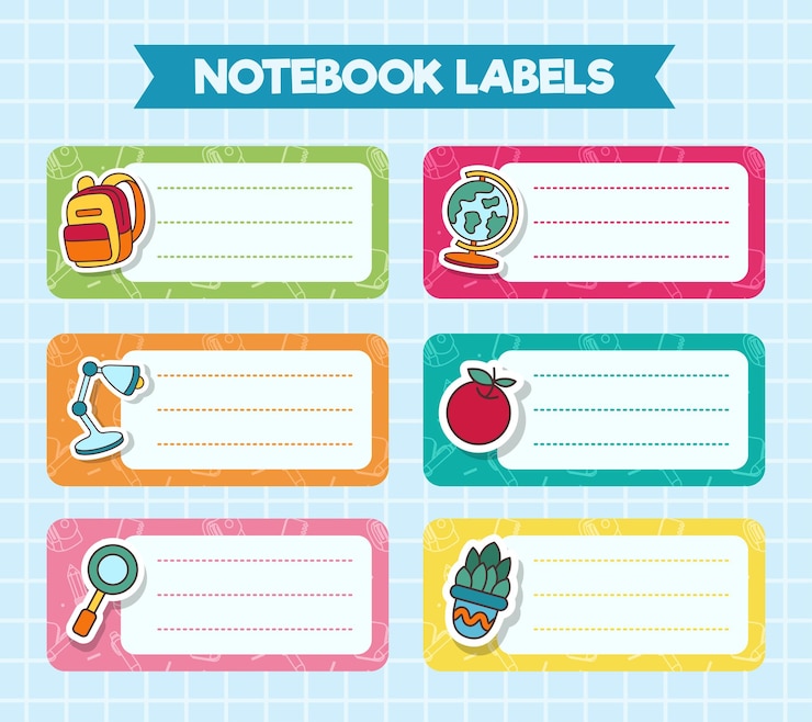 Vector iconos de etiquetas de cuaderno de vector de diseño de vector colorido de materias escolares