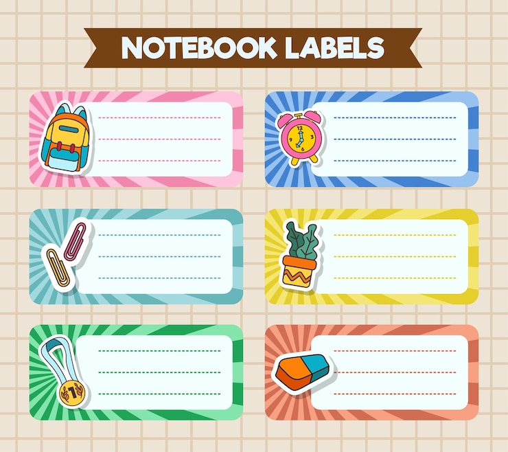 Vector iconos de etiquetas de cuaderno de vector de diseño de vector colorido de materias escolares
