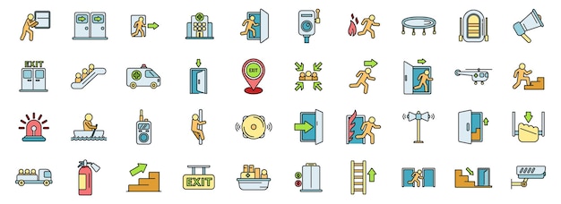 Los iconos de evacuación humana establecen la línea de color del vector