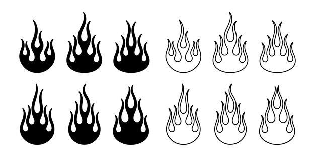 Iconos de evolución de la llama Contorno a conjunto gráfico vectorial de fuego sólido