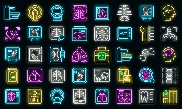 Iconos de examen de rayos X establecer neón vectorial