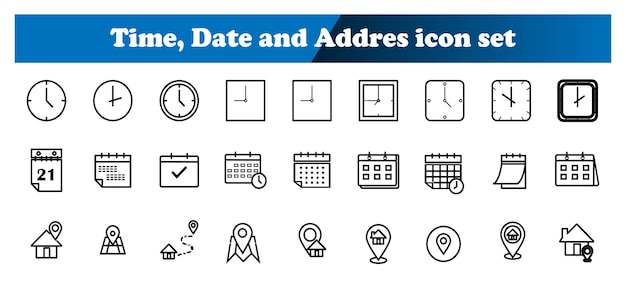 Vector iconos de fecha y dirección establecidos aislados en ilustración de vector plano de fondo blanco