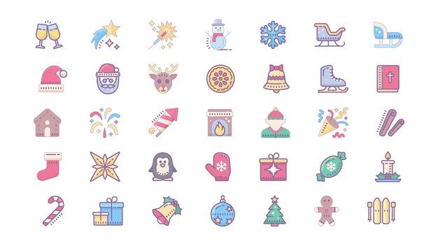 Los íconos de Feliz Navidad están llenos de colores