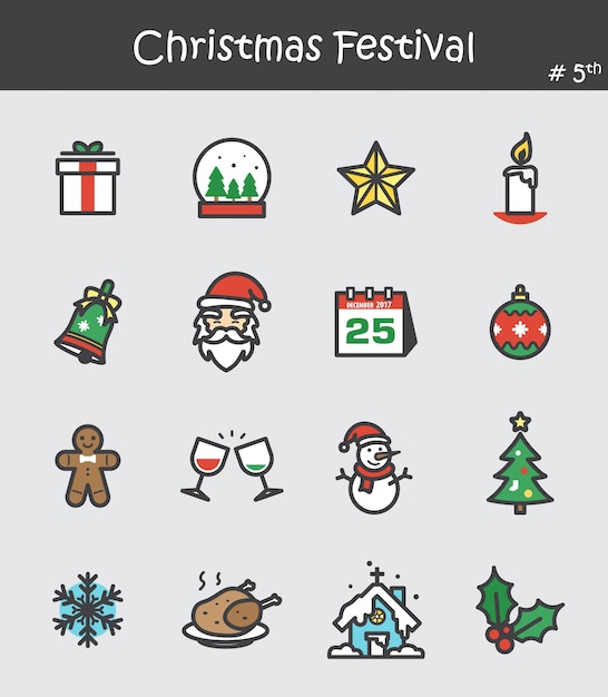 Vector iconos del festival de navidad