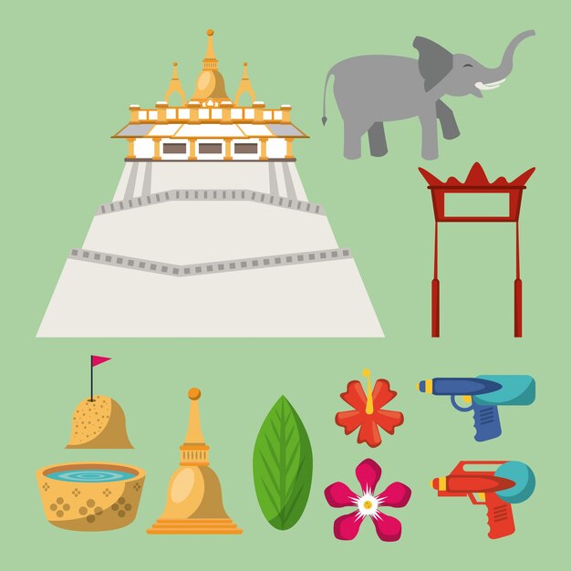 Vector iconos del festival songkran