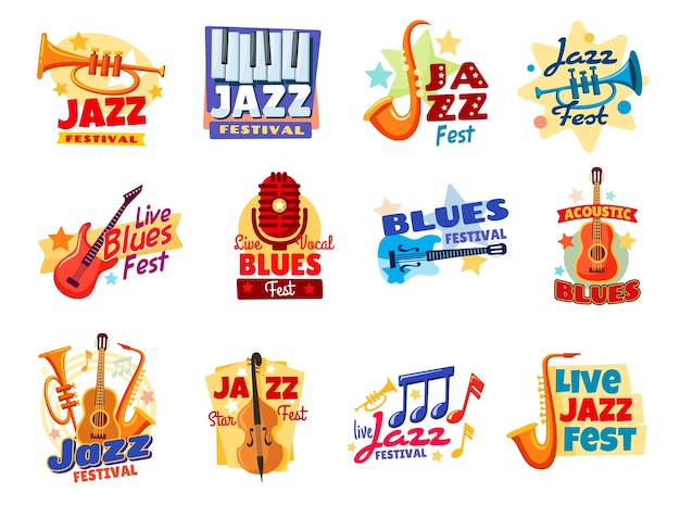 Iconos de los festivales de música de jazz y blues