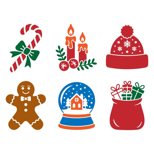 Iconos festivos de Navidad Caramelo Caña Velas Santa Saco Globo de Nieve Sombrero Amplificador Pan de jengibre