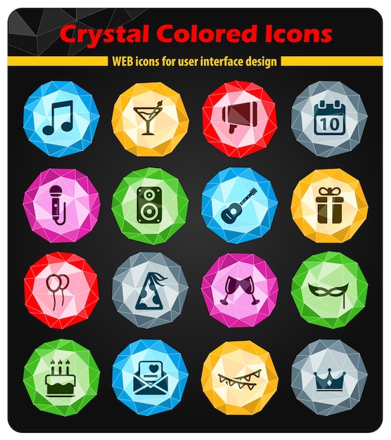 Vector iconos de fiesta en cristales de botones de colores