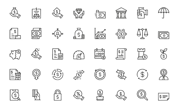 Iconos de finanzas y banca Conjunto de iconos de trazos editables