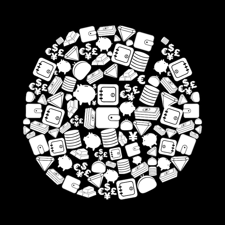 Vector iconos de finanzas sobre fondo negro ilustración vectorial