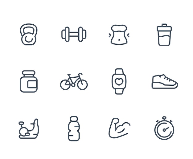 Iconos de fitness lineales