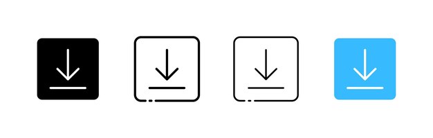 Iconos de flecha hacia abajo Botón de descarga de línea Conjunto de iconos de flecha hacia abajo Iconos vectoriales