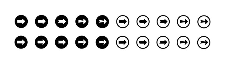 Vector iconos de la flecha derecha icones de silueta y estilo lineal iconos vectoriales