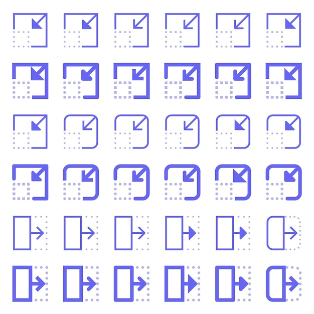 Vector iconos de flecha generales relacionados con la expansión y reducción de área