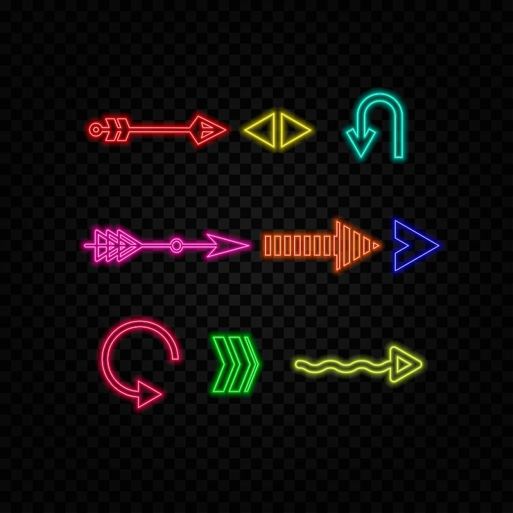 Vector iconos de flecha de neón resumidos y brillantes ilustración de fondo 4